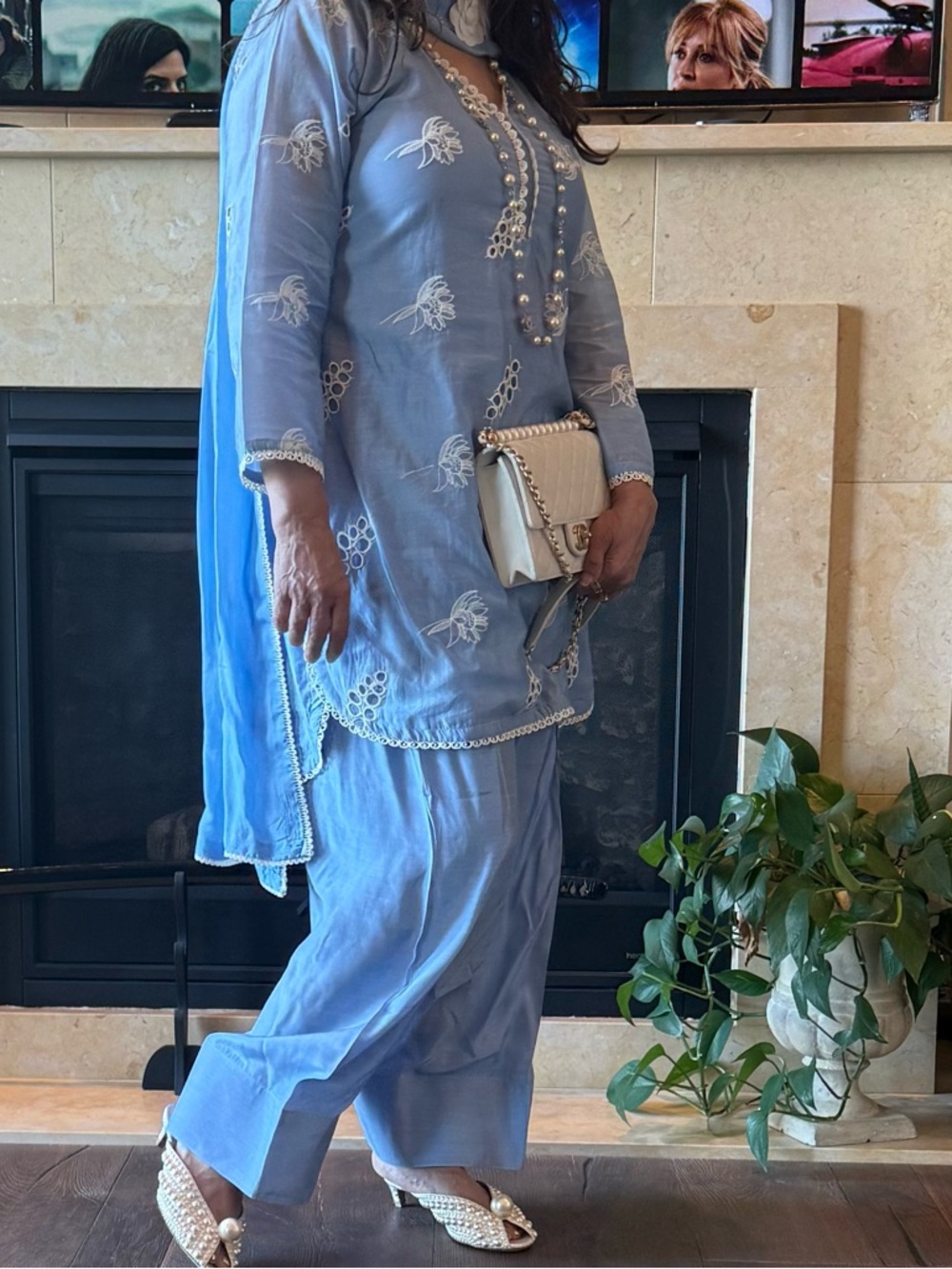 Blue Embroidered Shalwar Kameez 3 piece Pakistani Indian Bangladeshi Afghani